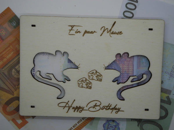 Geldkarte,Geschenkkarte mit Motiv Happy Birthday aus Holz
