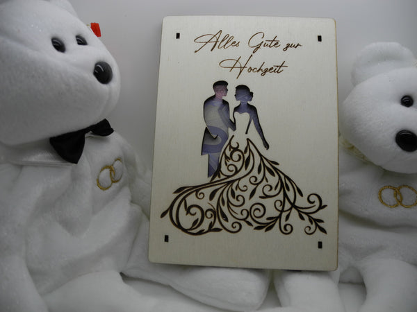 Geldkarte,Geschenkkarte aus Sperrholz mit Motiv Hochzeit aus Holz