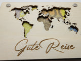 Geldkarte,Geschenkkarte aus Sperrholz Holz mit Motiv Reisekasse