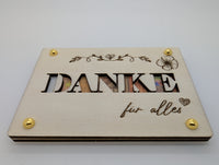 Geldkarte,Geschenkkarte aus Sperrholz, Holz,Handarbeit Motiv: Danke