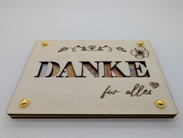 Geldkarte,Geschenkkarte aus Sperrholz, Holz,Handarbeit Motiv: Danke