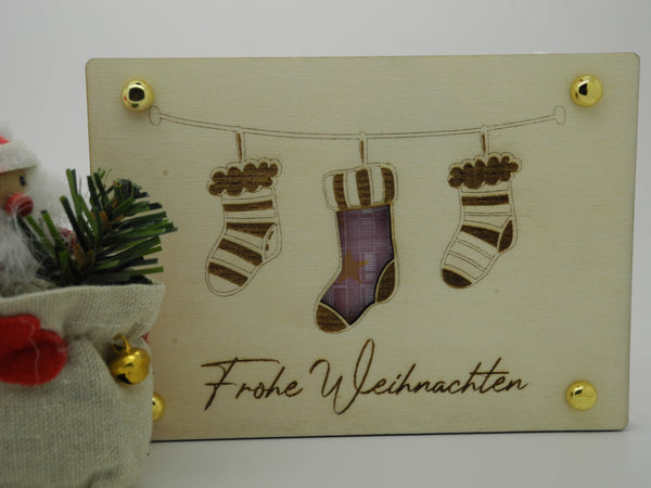Geldkarte-Geschenkkarte aus Sperrholz Holz Motiv Weihnachtssocken