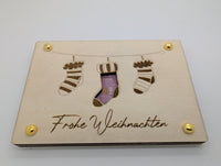 Geldkarte-Geschenkkarte aus Sperrholz Motiv Weihnachtssocken