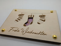 Geldkarte-Geschenkkarte aus Sperrholz Motiv Weihnachtssocken 